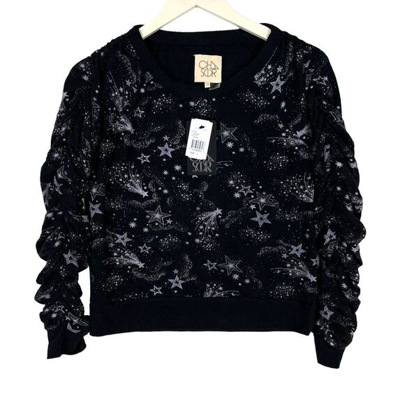 NWT Chaser Women’s Shirred Sleeve Pullover Sweatshirt – Black | Size S | MSRP $1 - Picture 1 of 10